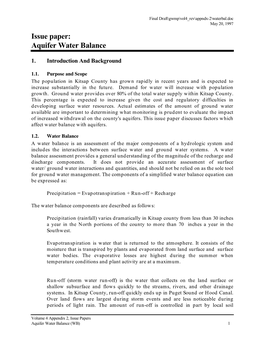 Issue Paper: Aquifer Water Balance