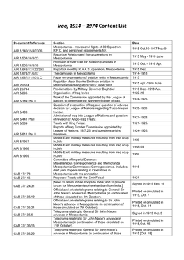 Iraq, 1914 – 1974 Content List