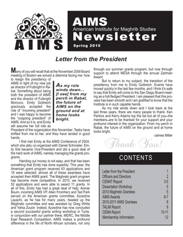 AIMS Newsletter Spring 2010 CEMAT Quarterly REPORT January–March 2010