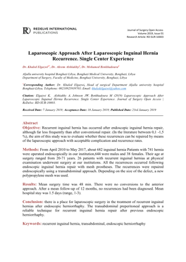 Laparoscopic Approach After Laparoscopic Inguinal Hernia Recurrence