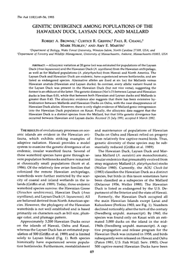 Genetic Divergence Among Populations of the Hawaiian Duck, Laysan Duck, and Mallard