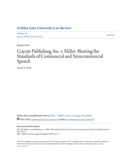 Coyote Publishing, Inc. V. Miller: Blurring the Standards of Commercial and Noncommercial Speech Nicole E