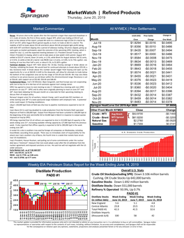 Marketwatch | Refined Products Thursday, June 20, 2019