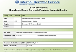 Overview of the Enhanced Oil Recovery Tax Credit
