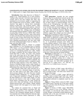 Constraints on Overland Fluid Transport Through Martian Valley Networks. M