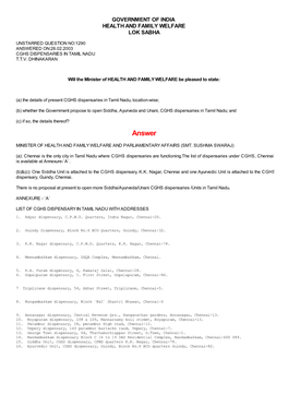 Answered On:26.02.2003 Cghs Dispensaries in Tamil Nadu T.T.V