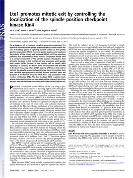Lte1 Promotes Mitotic Exit by Controlling the Localization of the Spindle Position Checkpoint Kinase Kin4