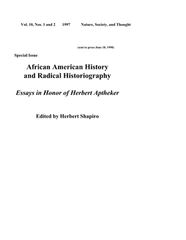 African American History and Radical Historiography