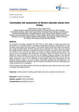 Commodity Risk Assessment of Nerium Oleander Plants from Turkey