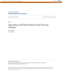 Aquculture and Deforestation in the Peruvian Amazon Gator Halpern Pomona College