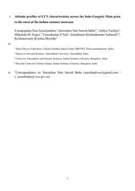 Altitude Profiles of CCN Characteristics Across the Indo-Gangetic Plain Prior to the Onset of the Indian Summer Monsoon