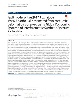 Fault Model of the 2017 Jiuzhaigou Mw 6.5 Earthquake Estimated from Coseismic Deformation Observed Using Global Positioning Syst