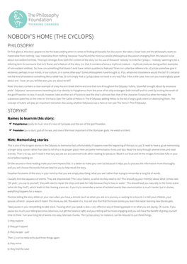 THE CYCLOPS) PHILOSOPHY on First Glance, This Story Appears to Be the Least Yielding When It Comes to Finding Philosophy for Discussion