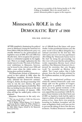 Minnesota's Role in the Democratic Rift of 1860