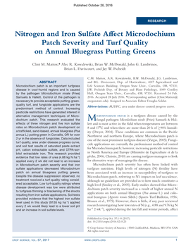Nitrogen and Iron Sulfate Affect Microdochium Patch Severity and Turf Quality on Annual Bluegrass Putting Greens