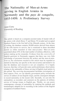 The Nationality of Men-At-Arms Serving in English Armies In