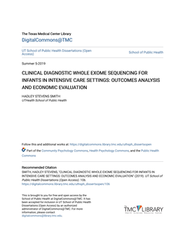 Clinical Diagnostic Whole Exome Sequencing for Infants in Intensive Care Settings: Outcomes Analysis and Economic Evaluation