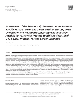 Specific Antigen Level and Serum Fasting Glucose, Total Cholesterol