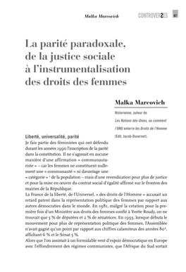 La Parité Paradoxale, De La Justice Sociale À L'instrumentalisation Des