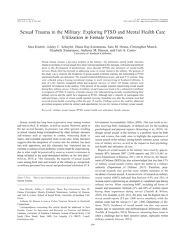 Sexual Trauma in the Military: Exploring PTSD and Mental Health Care Utilization in Female Veterans