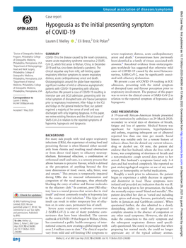 Hypogeusia As the Initial Presenting Symptom of COVID-19 Lauren E Melley ‍ ‍ ,1 Eli Bress,2 Erik Polan3