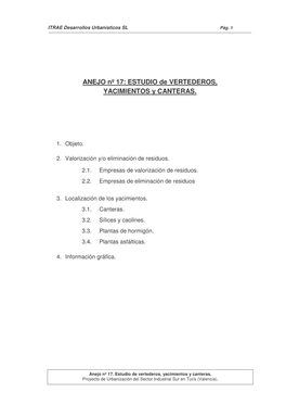 ANEJO Nº 17: ESTUDIO De VERTEDEROS, YACIMIENTOS Y CANTERAS