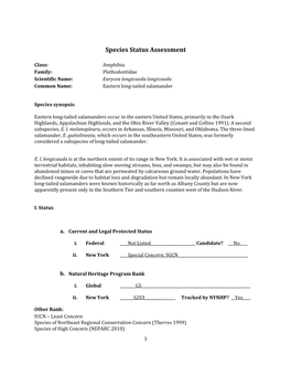 Species Assessment for Eastern Long-Tailed Salamander