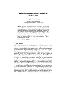 Translating Scala Programs to Isabelle/HOL (System