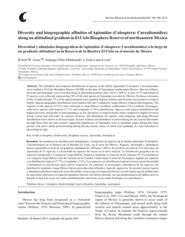 (Coleoptera: Curculionoidea) Along an Altitudinal Gradient in El Cielo Biosphere Reserve of Northeastern Mexico