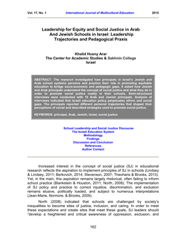 Leadership for Equity and Social Justice in Arab and Jewish Schools in Israel: Leadership Trajectories and Pedagogical Praxis