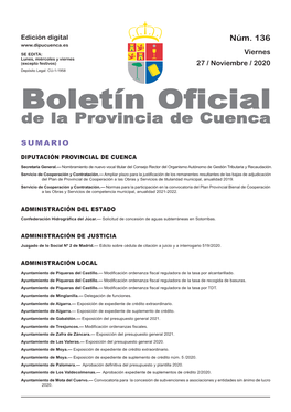 Boletín Oficial De La Provincia De Cuenca Sumario Diputación Provincial De Cuenca