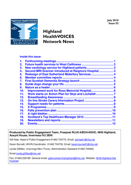 Highland Healthvoices Network News