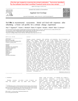 Soil Life in Reconstructed Ecosystems: Initial Soil Food Web Responses After Rebuilding a Forest Soil Profile for a Climate Change Experiment