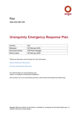 Uranquinty Emergency Response Plan