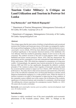 Tourism Under Military: a Critique on Land Utilization and Tourism in Postwar Sri Lanka