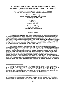 Interspecific Olfactory Communication in the Southern Pine Bark Beetle Guild'