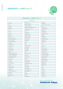 SENDERLISTE .Combert Kabel TV Stand 20.06.2021 Stand