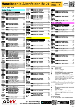 Haselbach B.Altenfelden B127 Abfahrten Bussteig 1 Gültig Ab: 01.11.2019 0 0 18.34 215 Lembach I.Mkr
