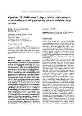 Cysteine-179 of Iκb Kinase Β Plays a Critical Role in Enzyme Activation by Promoting Phosphorylation of Activation Loop Serines