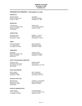 General Election 2008 Candidate List Working