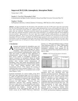 Improved 20-32 Ghz Atmospheric Absorption Model Version June 1, 1998