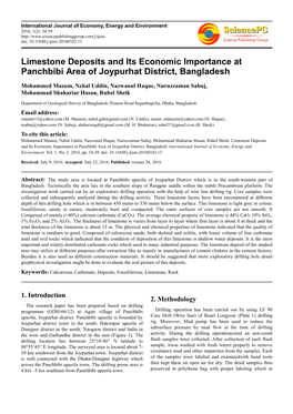 Limestone Deposits and Its Economic Importance at Panchbibi Area of Joypurhat District, Bangladesh