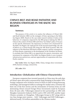 China's Belt and Road Initiative and Business Strategies in the Baltic Sea