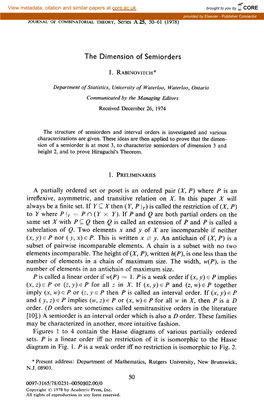 The Dimension of Semiorders a Partially Ordered Set Or Poset Is An