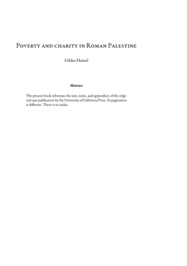 Poverty and Charity in Roman Palestine