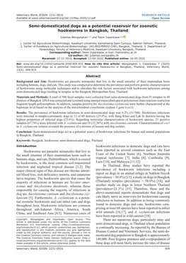 Semi-Domesticated Dogs As a Potential Reservoir for Zoonotic Hookworms in Bangkok, Thailand