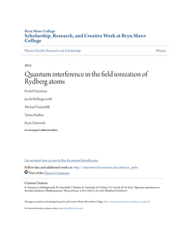 Quantum Interference in the Field Ionization of Rydberg Atoms Rachel Feynman