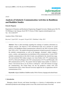 Analysis of Scholarly Communication Activities in Buddhism and Buddhist Studies