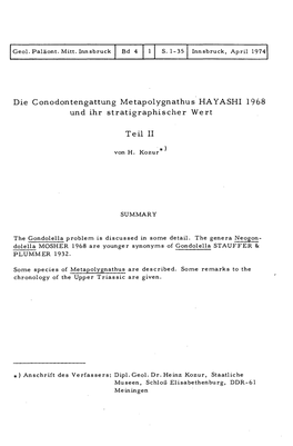 Die Conodontengattung Metapolygnathus HAYASHI 1968 Und Ihr Stratigraphischer Wert