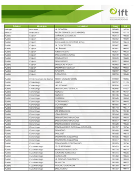 Entidad Municipio Localidad Long